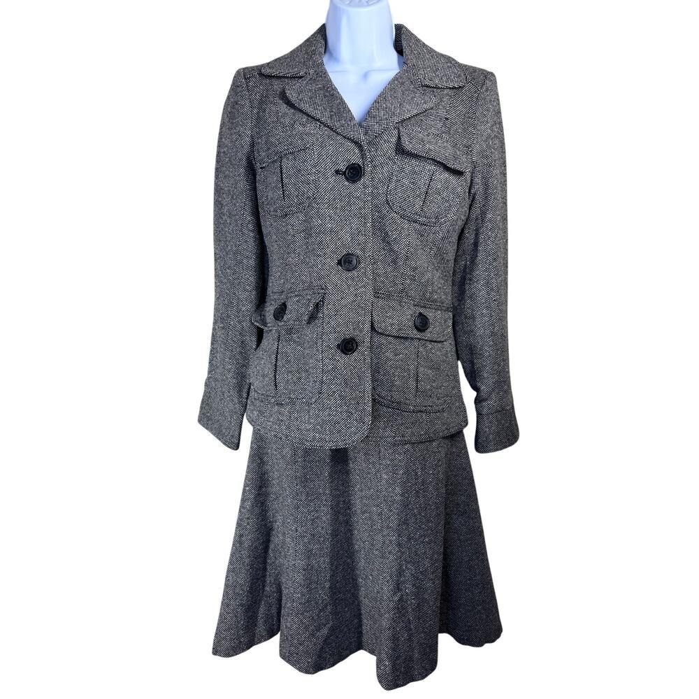 Vintage GAP Tweed Wool Silk Blazer‎ Skirt Suit Women's Small Retro Career Preppy